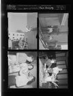Men cleaning building; Flower arrangements (4 Negatives), April 14-15, 1958 [Sleeve 40, Folder d, Box 14]